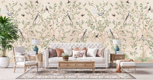 Balıkçı Kuşlar Minik Serçeler Çiçekler Duvar Kağıdı