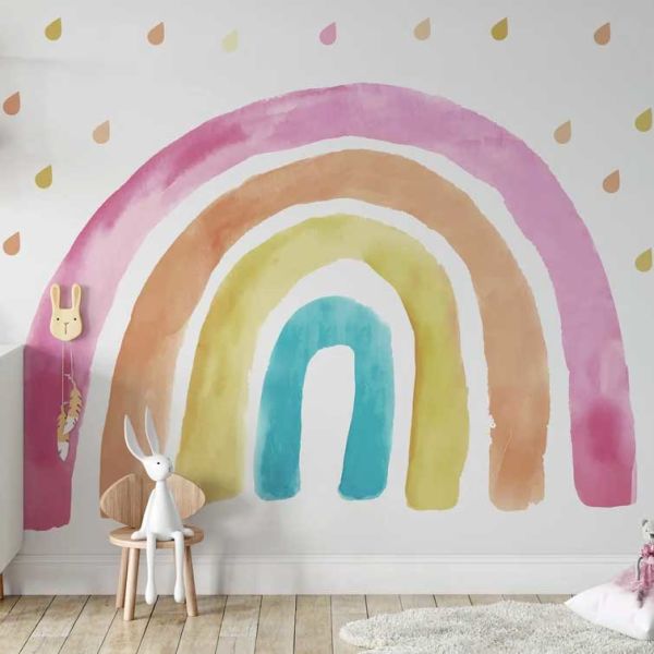 Uva Suluboya Efektli Gökkuşağı Yağmur Damlalar Duvar Kağıdı