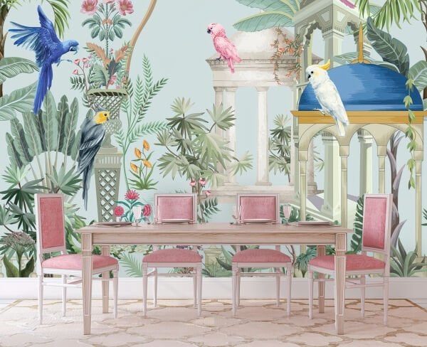 Kubbeler Üzerinde Renkli Papağanlar Duvar Kağıdı
