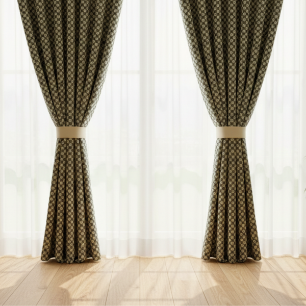 Minik Çiçekli Siyah Bal Rengi Döşemelik Kumaş