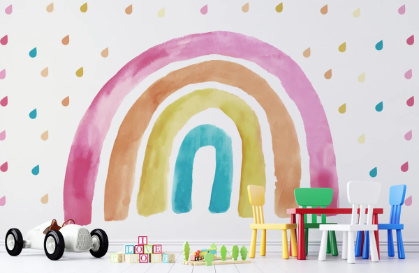 Uva Suluboya Efektli Gökkuşağı Yağmur Damlalar Duvar Kağıdı