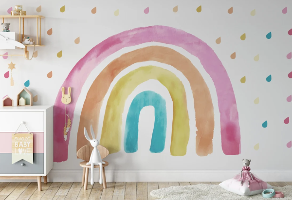 Uva Suluboya Efektli Gökkuşağı Yağmur Damlalar Duvar Kağıdı