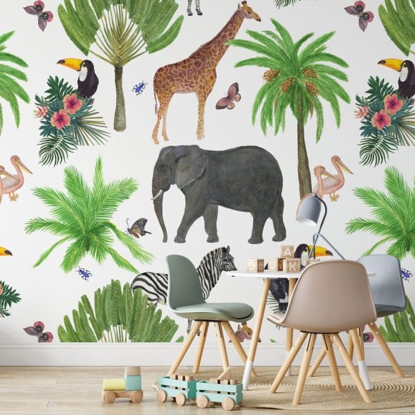 Uva Tropikal Suluboya Efektli Hayvanlar Duvar Kağıdı