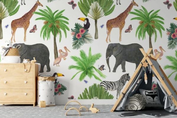 Uva Tropikal Suluboya Efektli Hayvanlar Duvar Kağıdı