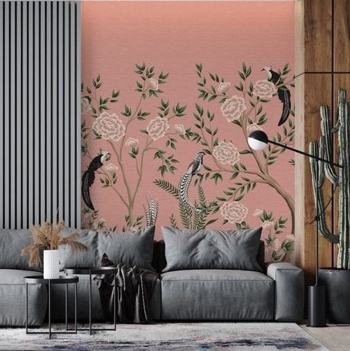 Uva Pembe Çiçekler Papağan Duvar Kağıdı