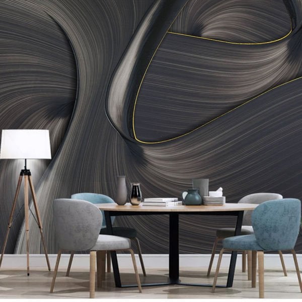 Antrasit Girdap Gold Çizgi Duvar Kağıdı