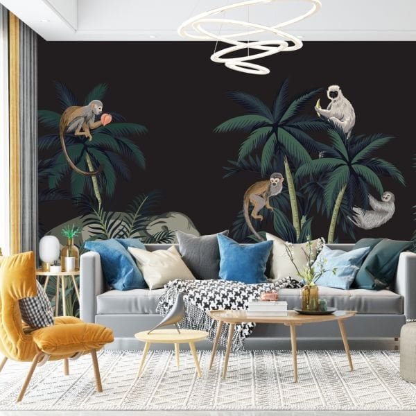 Siyah Zeminde Maymunlar Ve Bay Uyuşuk Duvar Kağıdı