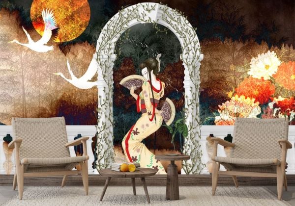 Japon Desenleri İçinde Geyşa Duvar Kağıdı