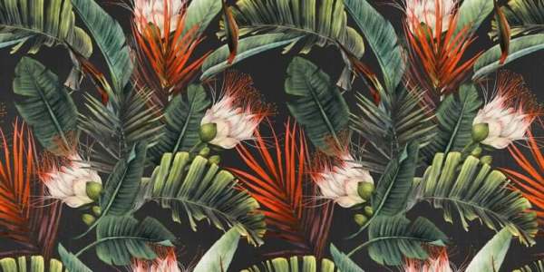 Uva Tropikal Yapraklar Suluboya Efektli Duvar Kağıdı