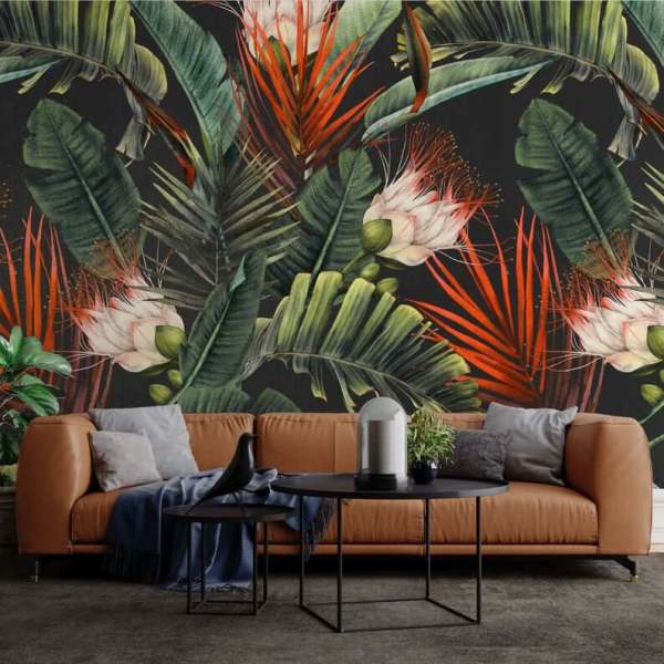 Uva Tropikal Yapraklar Suluboya Efektli Duvar Kağıdı