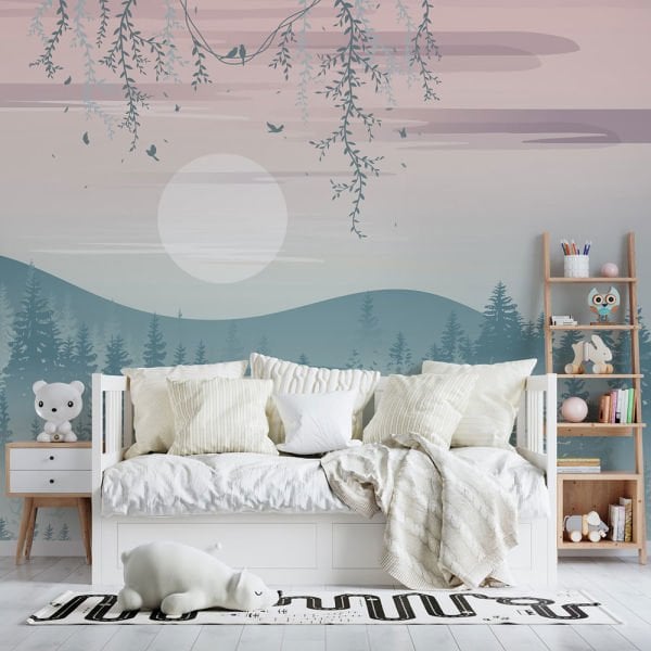 Uva Minimal Dağ Manzaralı Çocuk Duvar Kağıdı