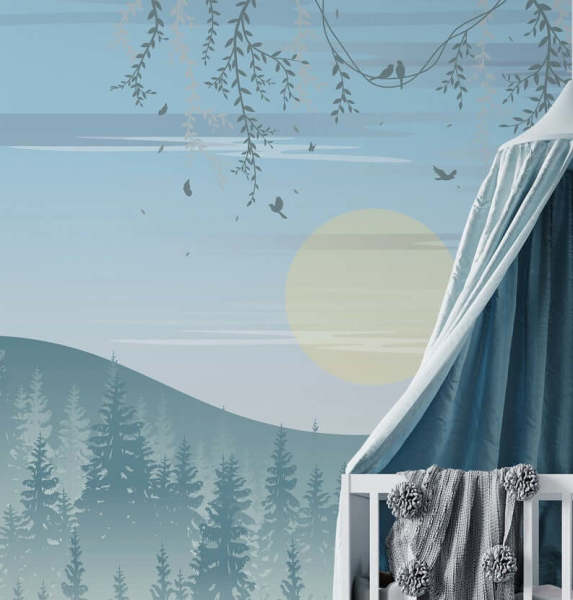 Uva Minimal Dağ Manzaralı Çocuk Duvar Kağıdı