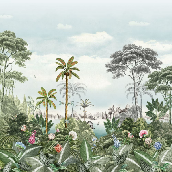 Tropik Ağaçlar İçinde Deniz Saray Duvar Panosu