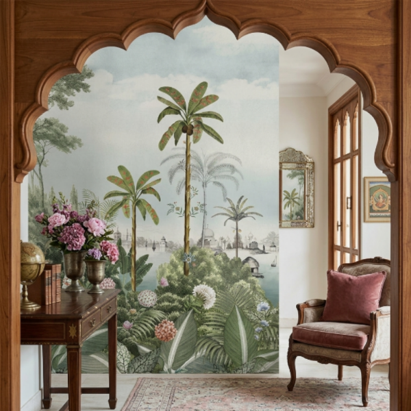 Tropik Ağaçlar İçinde Deniz Saray Duvar Panosu