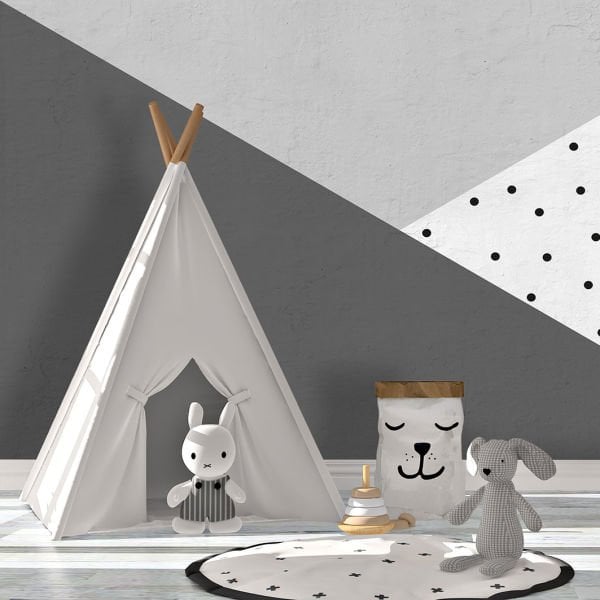 Üçgenler Siyah Puanlı Geometrik Duvar Kağıdı