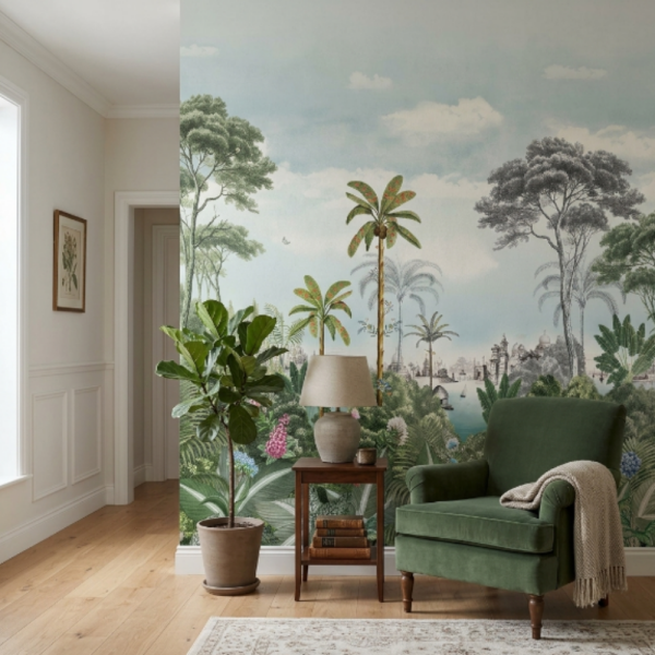 Tropik Ağaçlar İçinde Deniz Saray Duvar Panosu