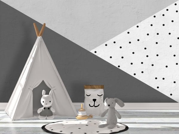 Üçgenler Siyah Puanlı Geometrik Duvar Kağıdı