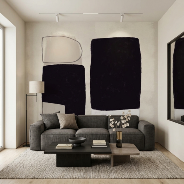 Geometrik Desen Krem ve Koyu Ton Duvar Panosu Krem Renk 309003