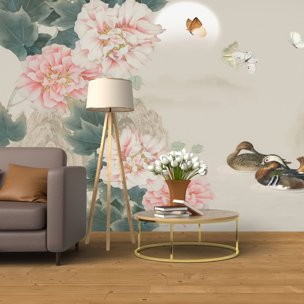 Ortanca Çiçeği Ve Gölde Kazlar Duvar Kağıdı