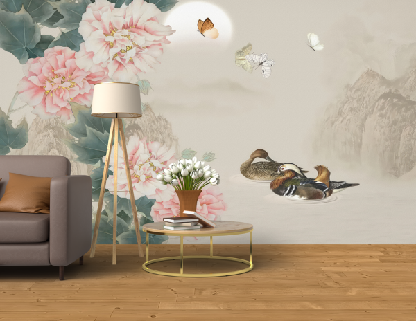 Ortanca Çiçeği Ve Gölde Kazlar Duvar Kağıdı