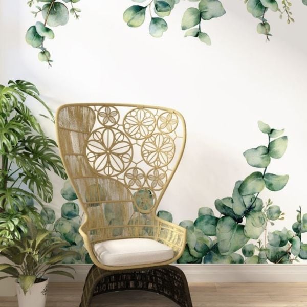 Uva Suluboya Efektli Okaliptüs Yaprakları Duvar Kağıdı