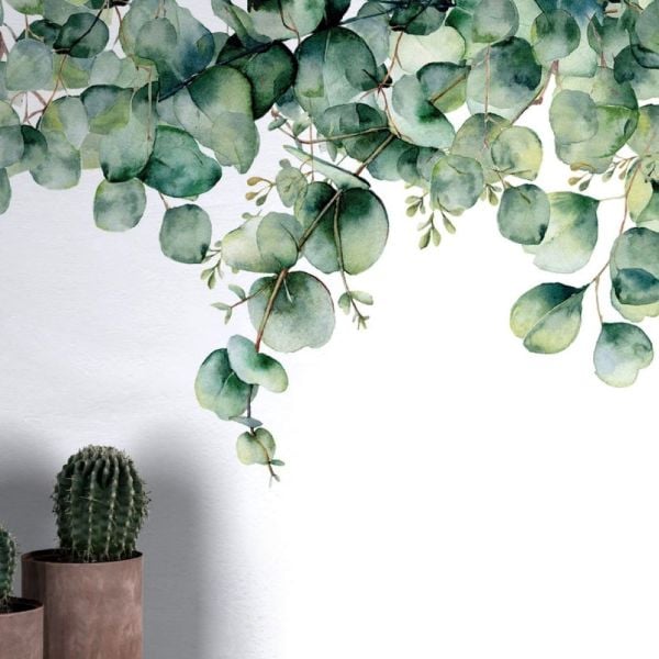 Uva Suluboya Efektli Okaliptüs Yaprakları Duvar Kağıdı