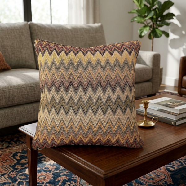Zigzag Desenli Dokuma Dekoratif Yastık Kırlent
