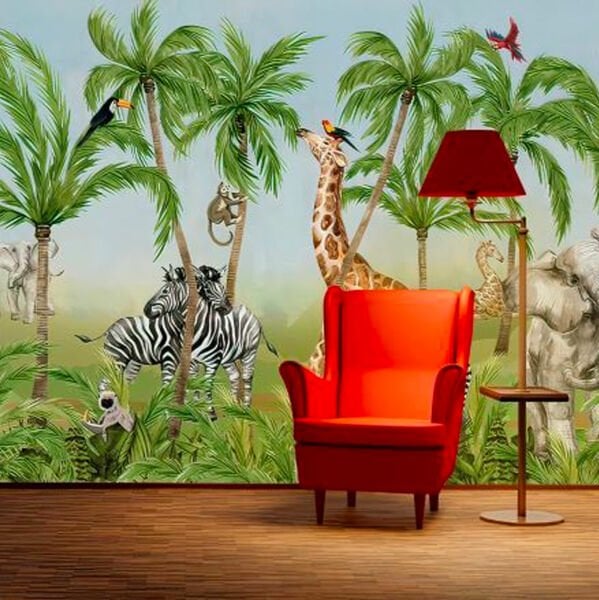 Canlı Renkler Zebra Zürafa Hayvanlar Duvar Kağıdı