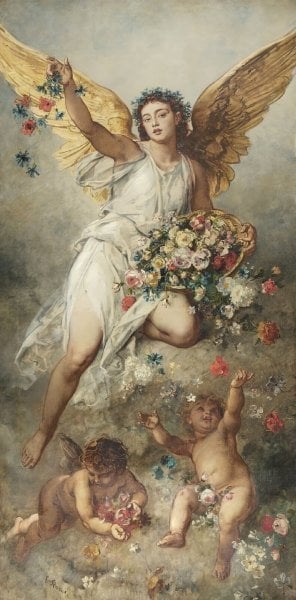 Minik Melekler Ve Anneleri Çiçekler İçinde Duvar Kağıdı