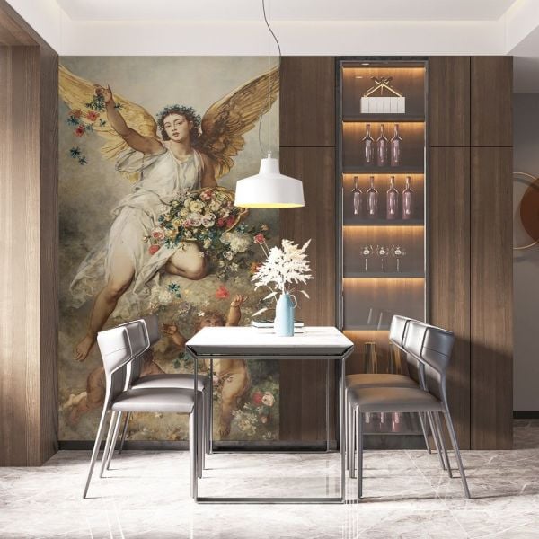 Minik Melekler Ve Anneleri Çiçekler İçinde Duvar Kağıdı