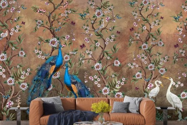 Uva Tavuskuşu Çiçekler ve Kuşlar Duvar Kağıdı