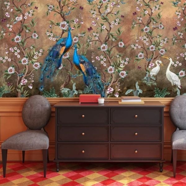 Uva Tavuskuşu Çiçekler ve Kuşlar Duvar Kağıdı