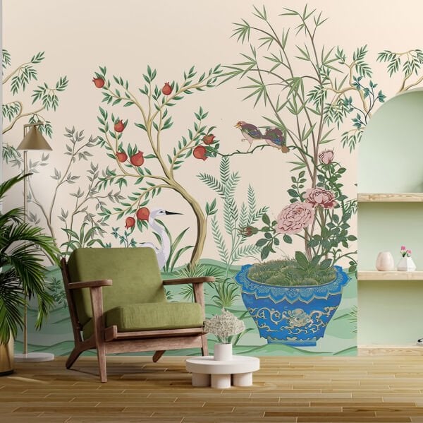 Nar Ağaçları Minik Güller Tasarım Duvar Kağıdı