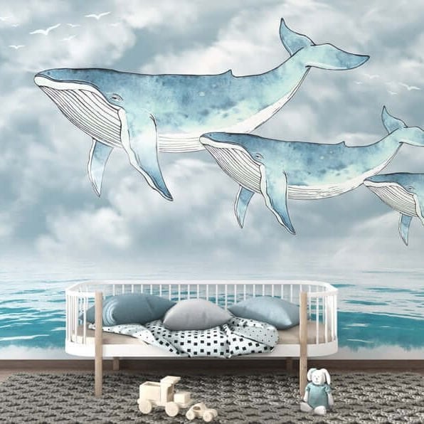 Dalgalı Okyanusta Mavi Balinalar Duvar Kağıdı