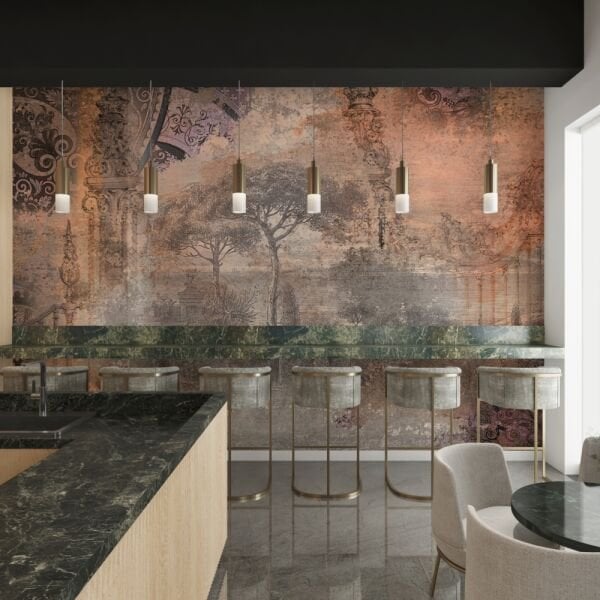 Eskitme Sepya Renk Çizimler Duvar Kağıdı