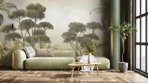 Haki Yeşil Tonlar Çam Ağaçları Duvar Kağıdı