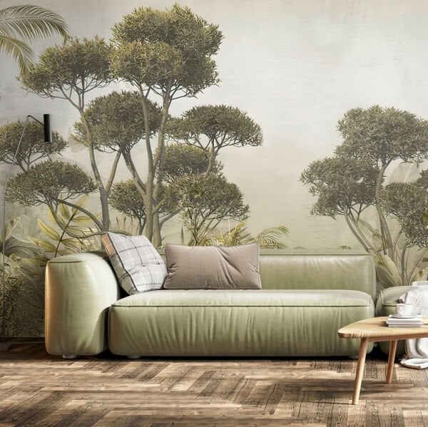 Haki Yeşil Tonlar Çam Ağaçları Duvar Kağıdı