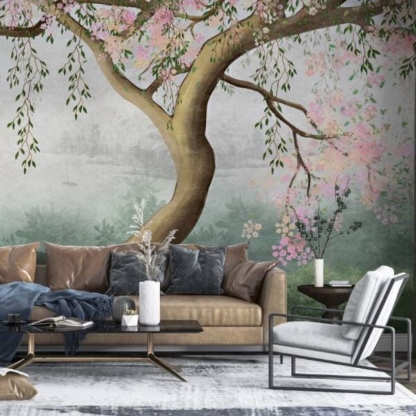 Söğüt Dalları İle Çiçekli Ağaç Duvar Kağıdı