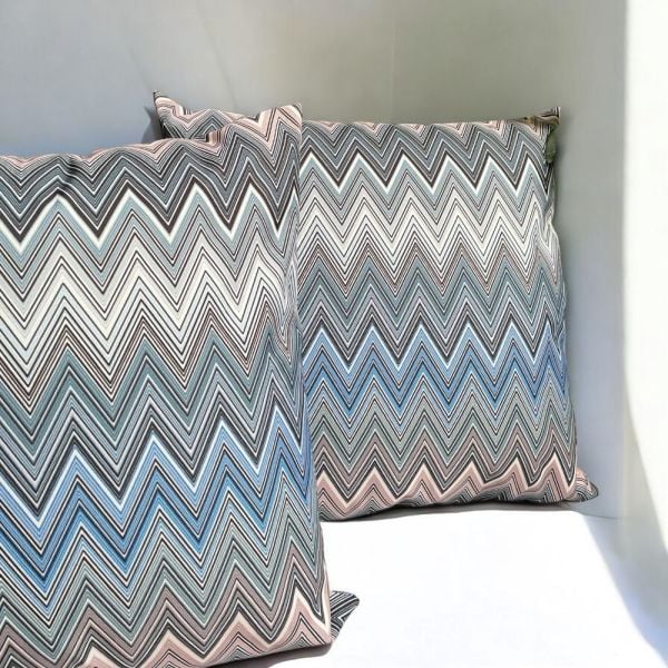 Zigzag Desenli Mavi Gri Dekoratif Yastık