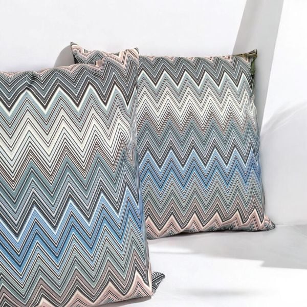 Zigzag Desenli Mavi Gri Dekoratif Yastık