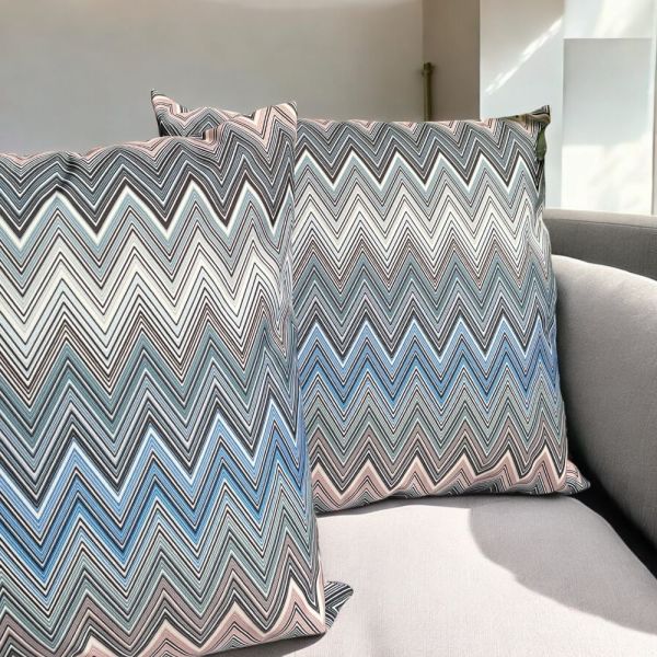 Zigzag Desenli Mavi Gri Dekoratif Yastık