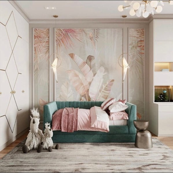 Gri Zeminde Soft Muz Yaprakları Duvar Kağıdı