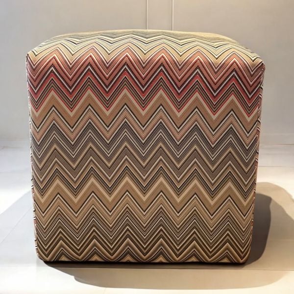 Zigzag Desenli Bej Gri Puf