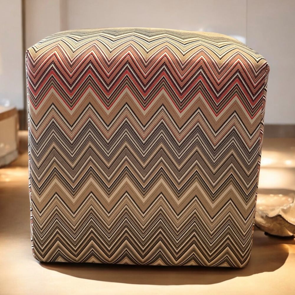 Zigzag Desenli Bej Gri Puf