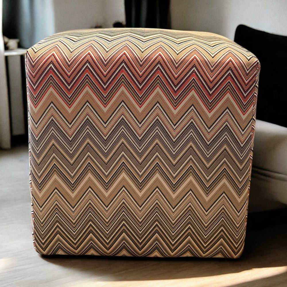 Zigzag Desenli Bej Gri Puf