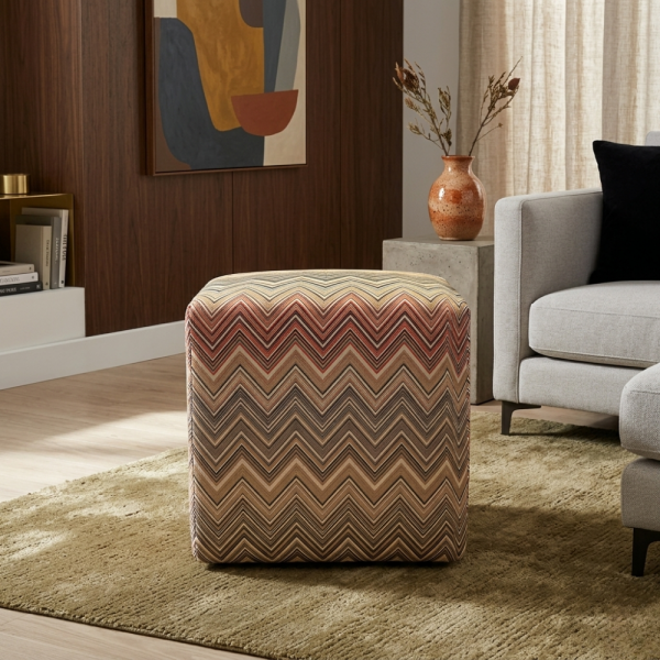 Zigzag Desenli Bej Gri Puf