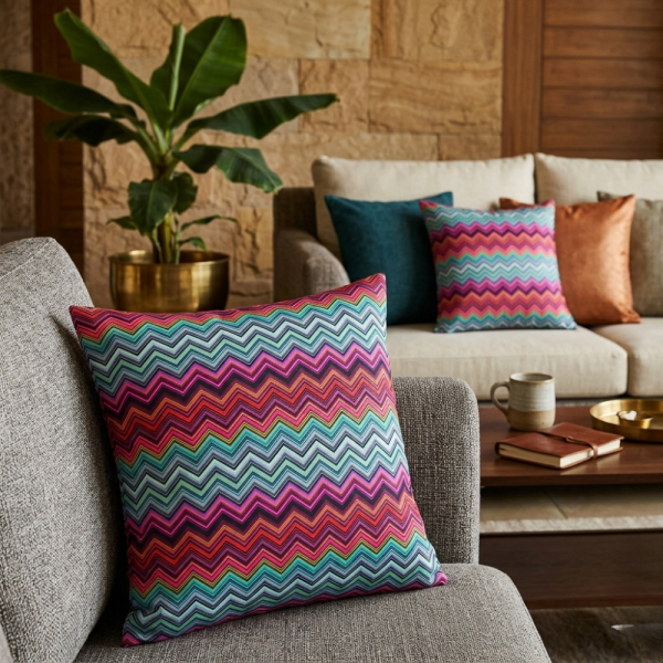 Zigzaglı Mavi Bordo Renk Tonları Kırlent