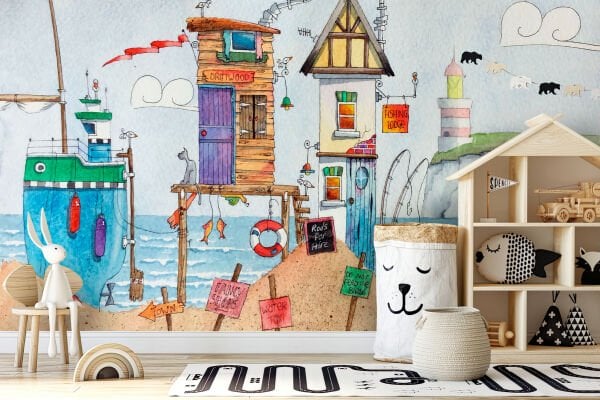 Deniz Kenarında Küçük Kulübeler Duvar Kağıdı