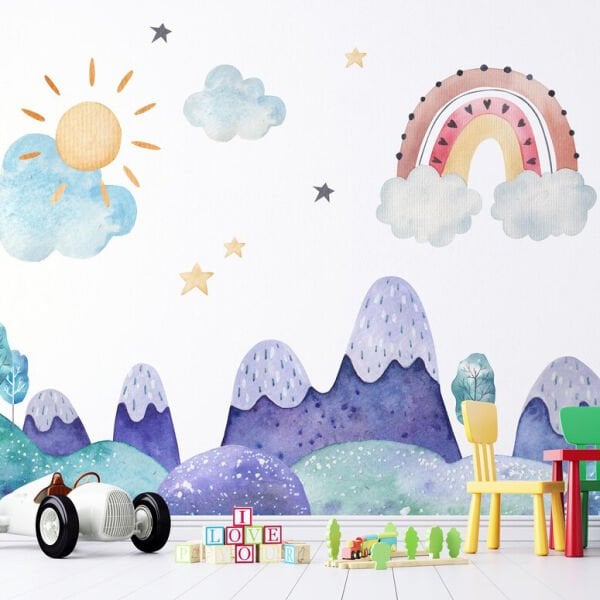 Gökkuşağı Yağmur Bulutları Yıldız Dağlar Komik Duvar Kağıdı