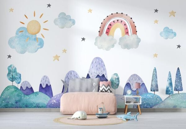 Gökkuşağı Yağmur Bulutları Yıldız Dağlar Komik Duvar Kağıdı